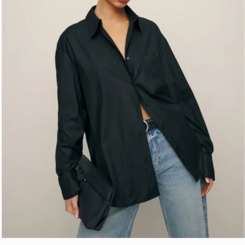 REFORMATION Will Oversized Shirt Black Size Small
